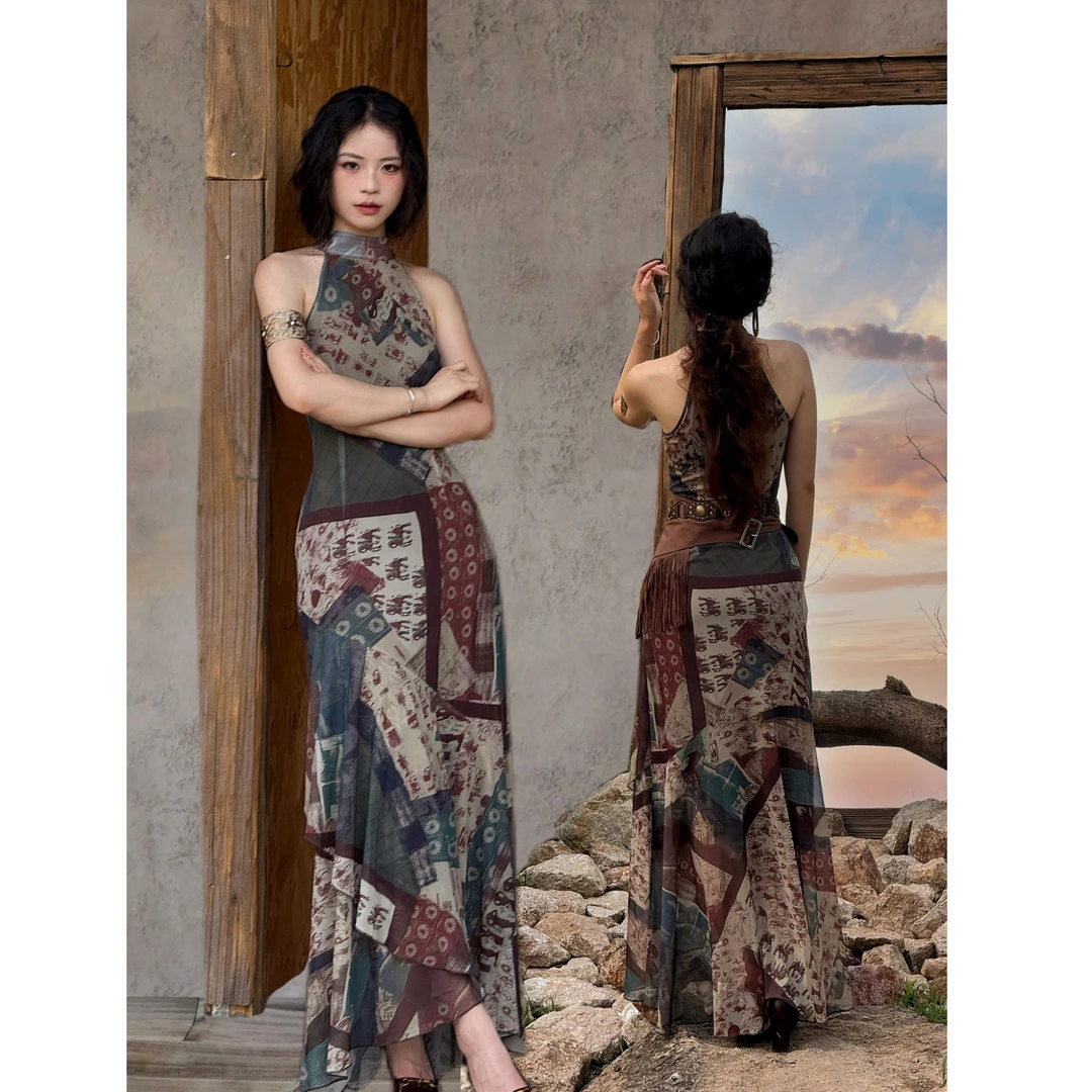 南水鱼【魔女之夜】新中式西部夏款挂脖连衣裙  显瘦显气质