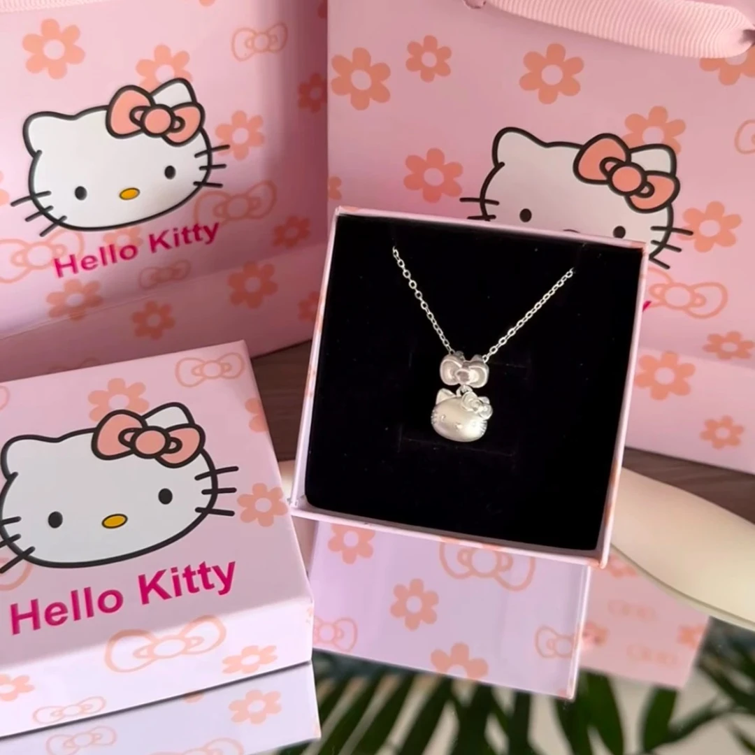 吊坠足银 凯蒂猫吊坠足银999蝴蝶结KT猫串珠子饰品配件卡通散珠子