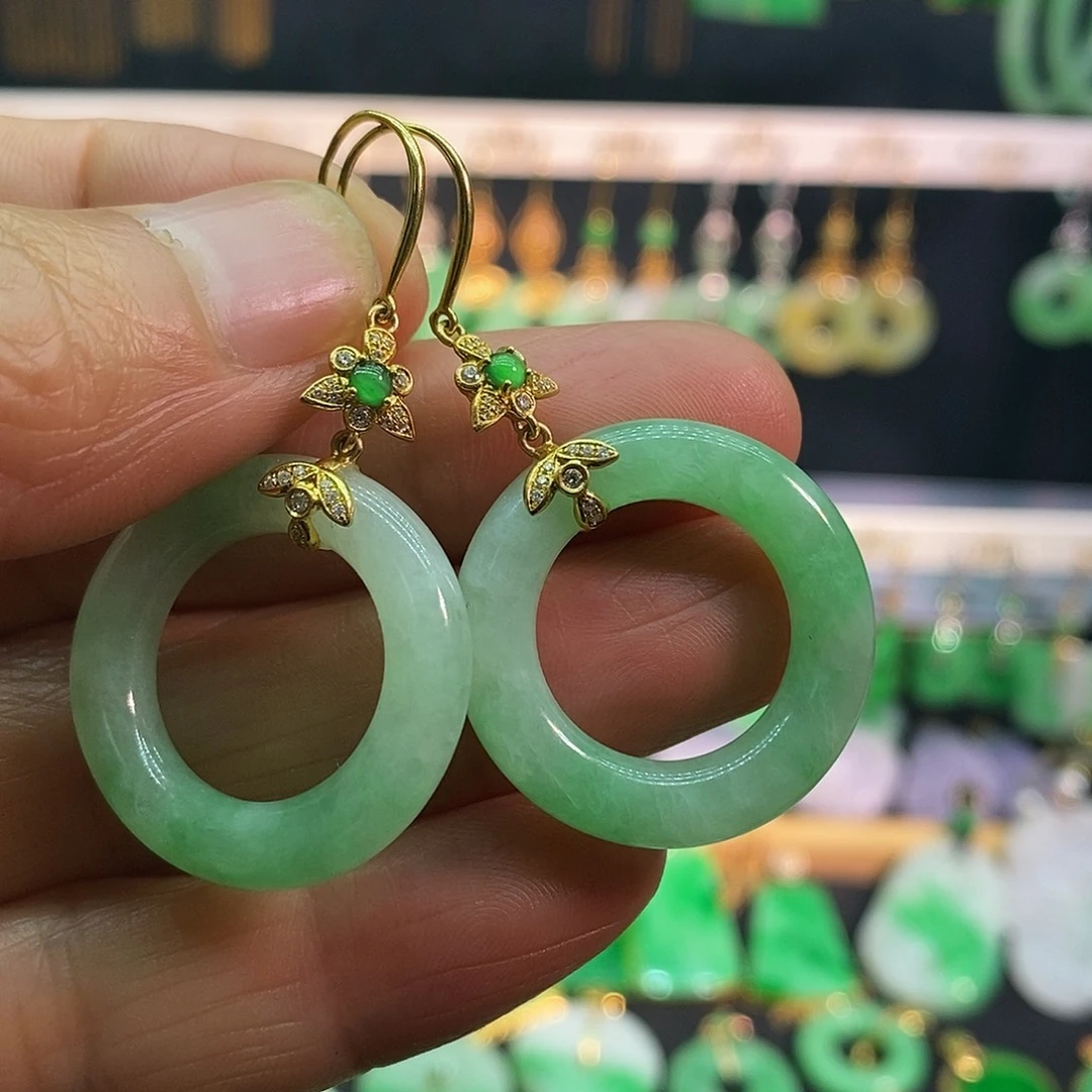 翡翠18K金镶嵌耳饰耳饰