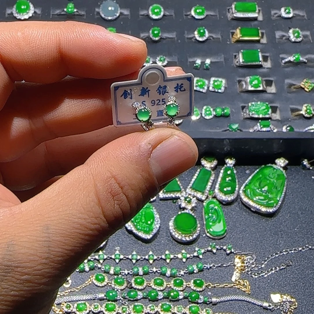 翡翠银S925镶嵌耳饰