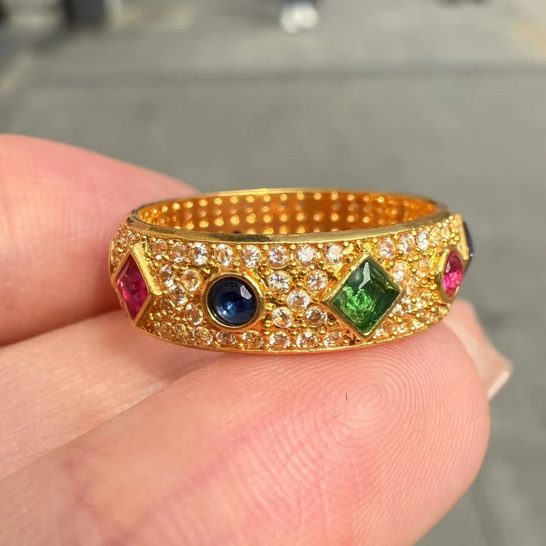 合成/培育【华林大芮】 18k红宝石时尚多彩排戒 11-21圈口可选 J103