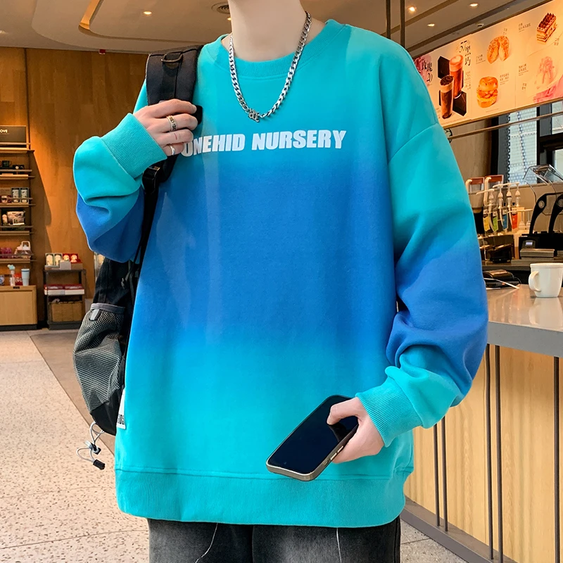 春秋季新款青少年渐变字母印花设计圆领学生宽松百搭时尚休闲卫衣