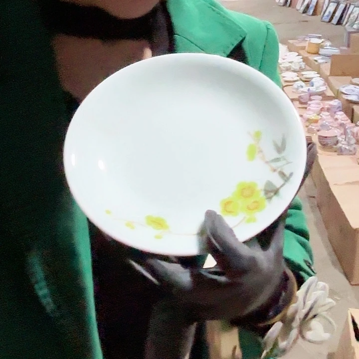 其他陶景德镇高温陶瓷翠竹绿梅碟子