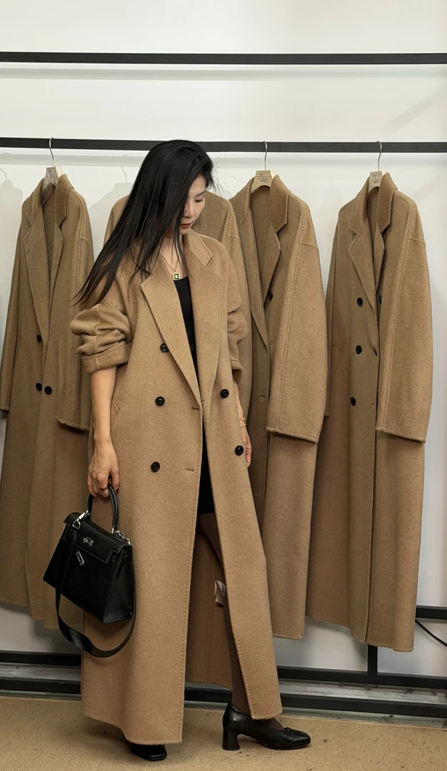 精选【加长款】100%骆驼绒  气质优雅经典双排扣百搭 双面驼绒大衣