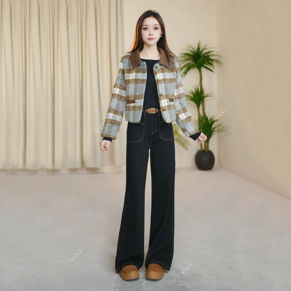 春季微喇三本针冬季66款，高腰窄版直筒阔腿裤牛仔拖地气质拖地裤