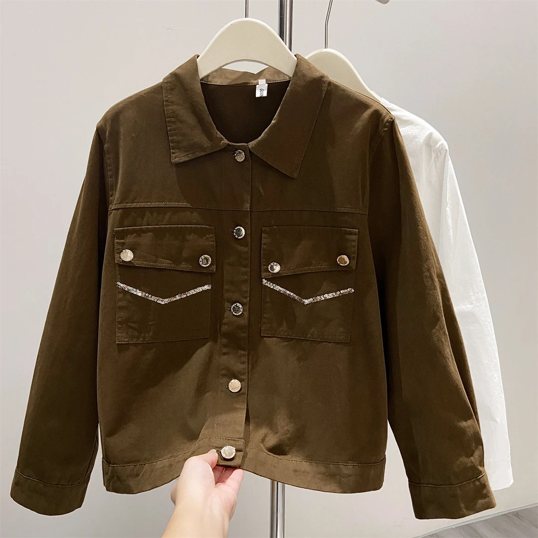 时尚宽松长袖短外套女春秋季显高减龄遮肉POLO领休闲开衫衬衫上衣