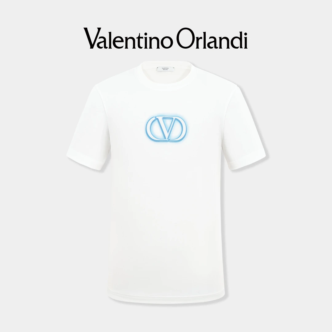 Valentino orlandi男士夏季时尚百搭立体发泡logo印花圆领短袖T恤