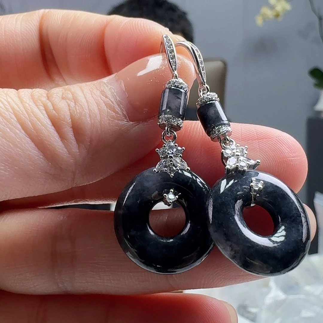 翡翠耳饰银S925镶嵌天然