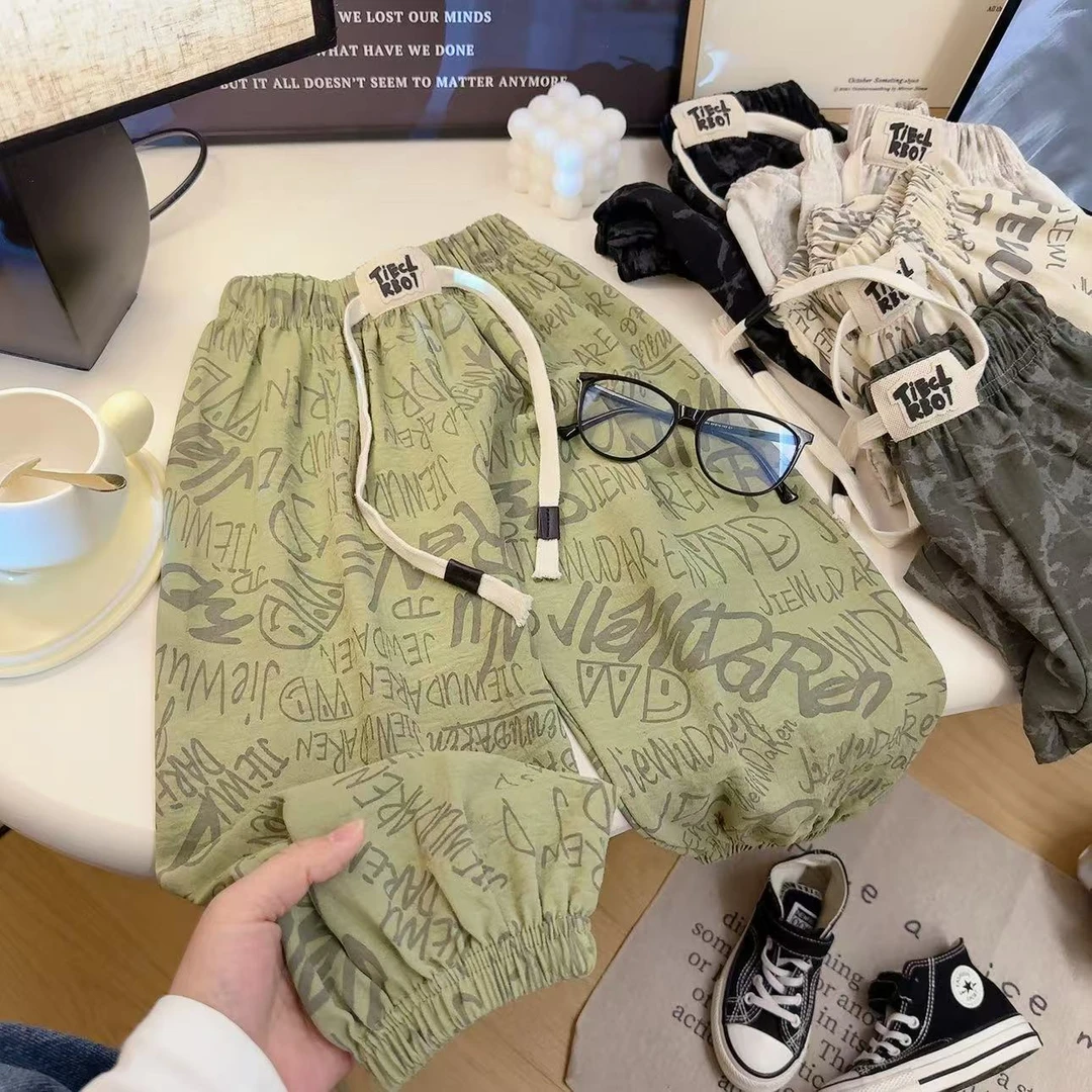 夏季新款儿童休闲防蚊裤韩版时尚宽松男童裤子束脚九分裤童裤