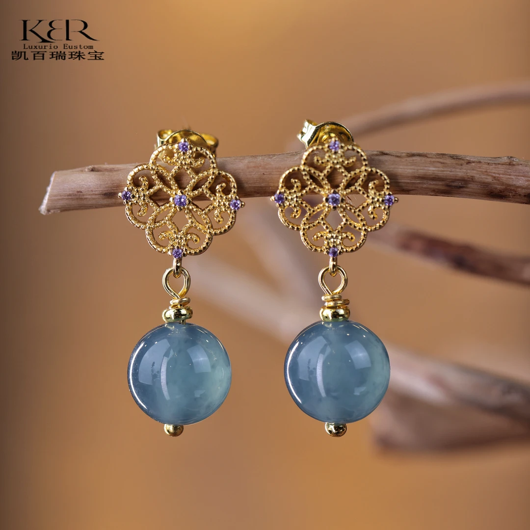 高定设计款天然A货翡翠高货圆珠耳饰大气百搭气质 KBR1210008