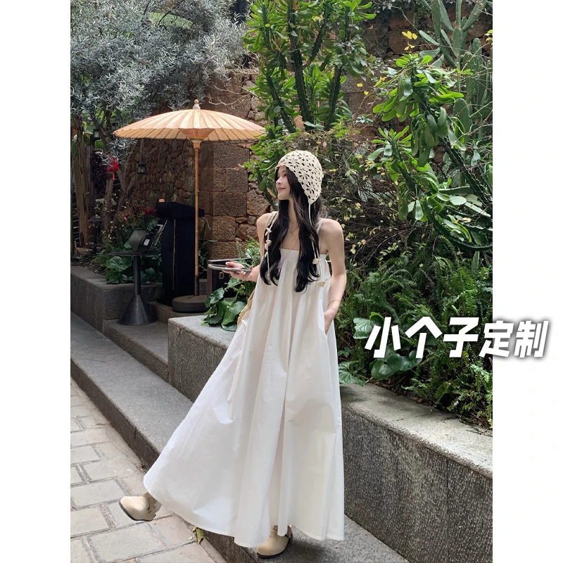 150小矮个子高级感吊带连衣裙女夏法式中长款a字海边度假沙滩长裙