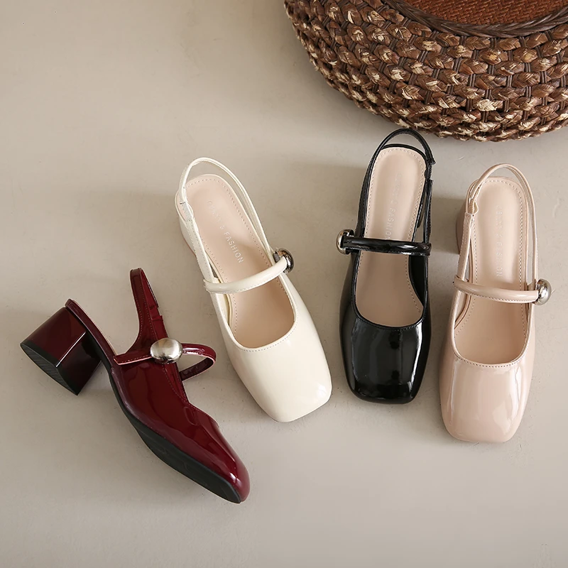 包头粗跟凉鞋女2025年夏季新款百搭仙女风方头气质玛丽珍高跟凉鞋