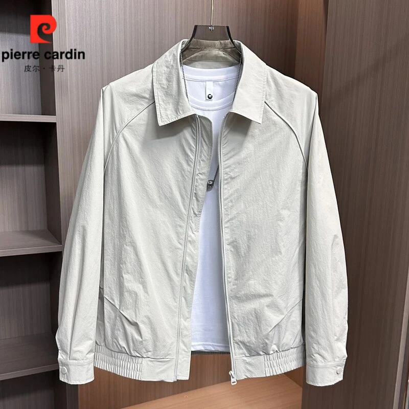 皮尔卡丹2025春秋翻领夹克男士潮流简约帅气百搭休闲纯色上衣外套