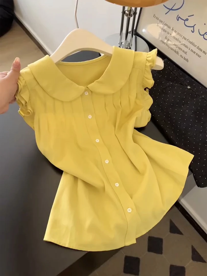 法式温柔风娃娃领飞飞袖衬衫女2025夏季新款修身显瘦独特别致上衣