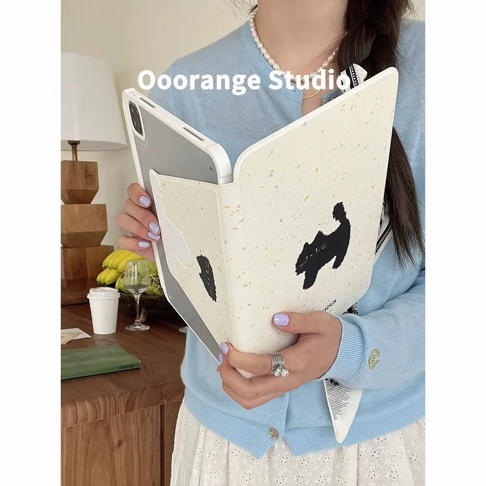 泼墨猫咪适用于苹果iPad平板壳pro11带笔槽air5/6iPad10.2旋转9代