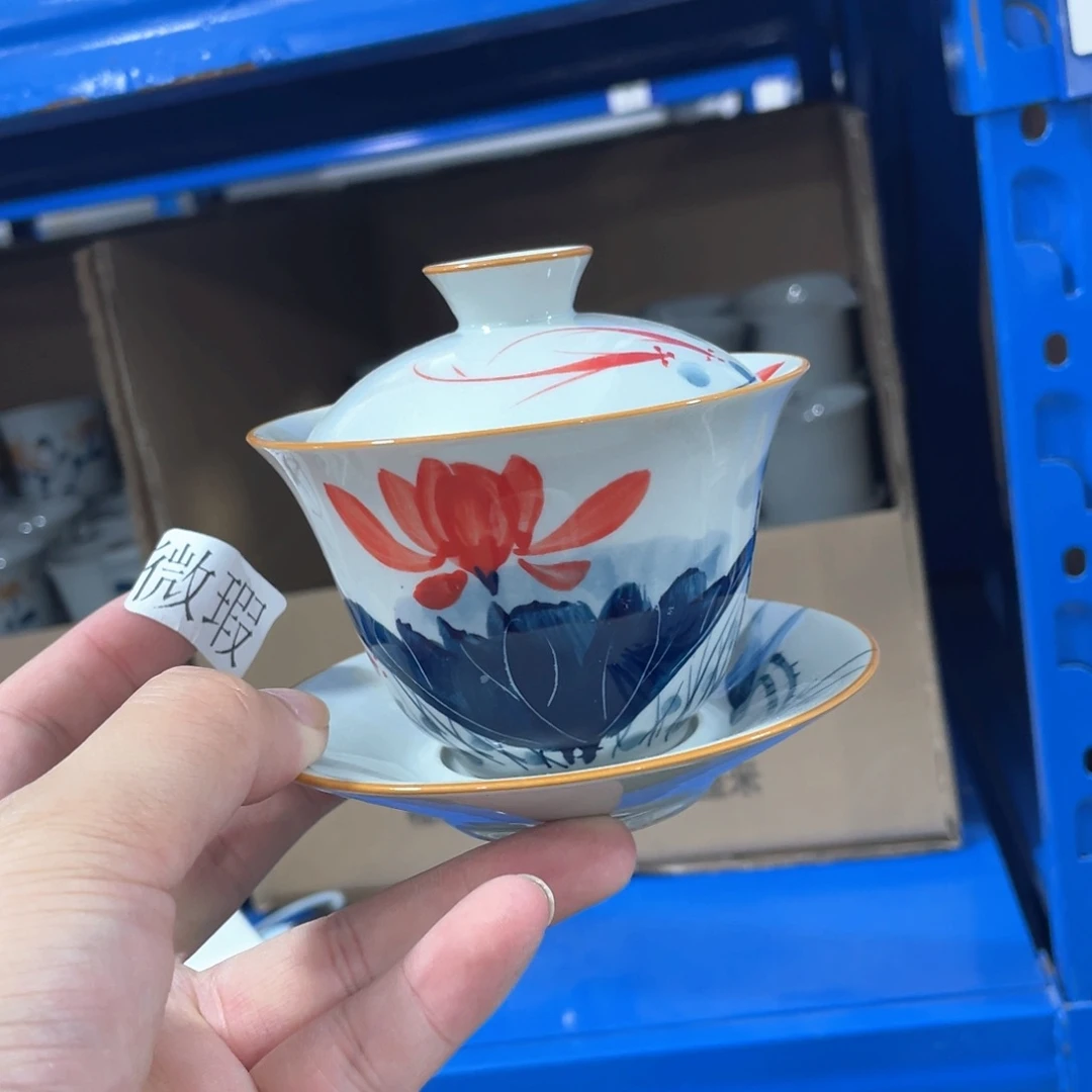 釉下手绘茶具微瑕