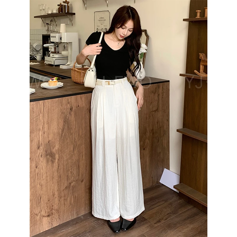 【现货】夏季亚麻显瘦高腰时尚宽松垂感百搭直筒休闲裤-2221