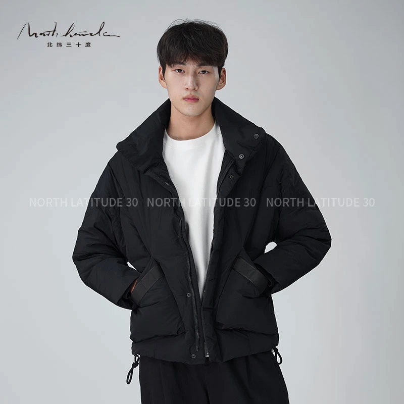 北纬三十度设计师男装秋冬休闲保暖立领阔版大口袋时尚纯色羽绒服
