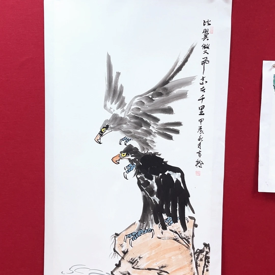 国画谢吉乔老师四尺花鸟作品旭
