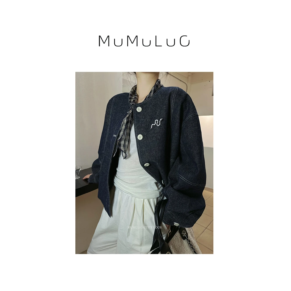 罗炑炑“土耳其进行曲”廓形单排扣短款早春麻棉牛仔外套 MMLE2588