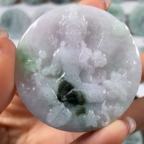 翡翠颈饰未镶嵌山水观音两面工福利