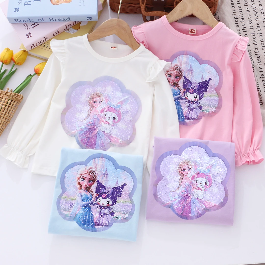 中大童亮片女童长袖T恤儿童秋季新款变色亮片纯棉长袖