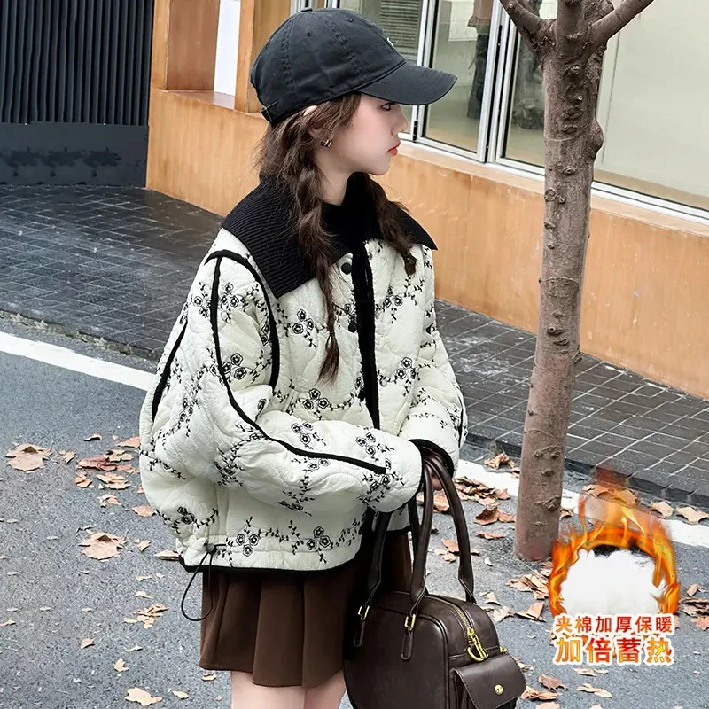 女童秋冬款韩版休闲夹棉加厚外套女大童洋气时髦二棉儿童秋装棉服