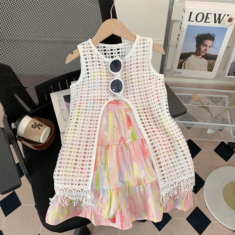 【米家原创】女童连衣裙夏装2025新款洋气时髦罩衫套装宝宝裙子夏季