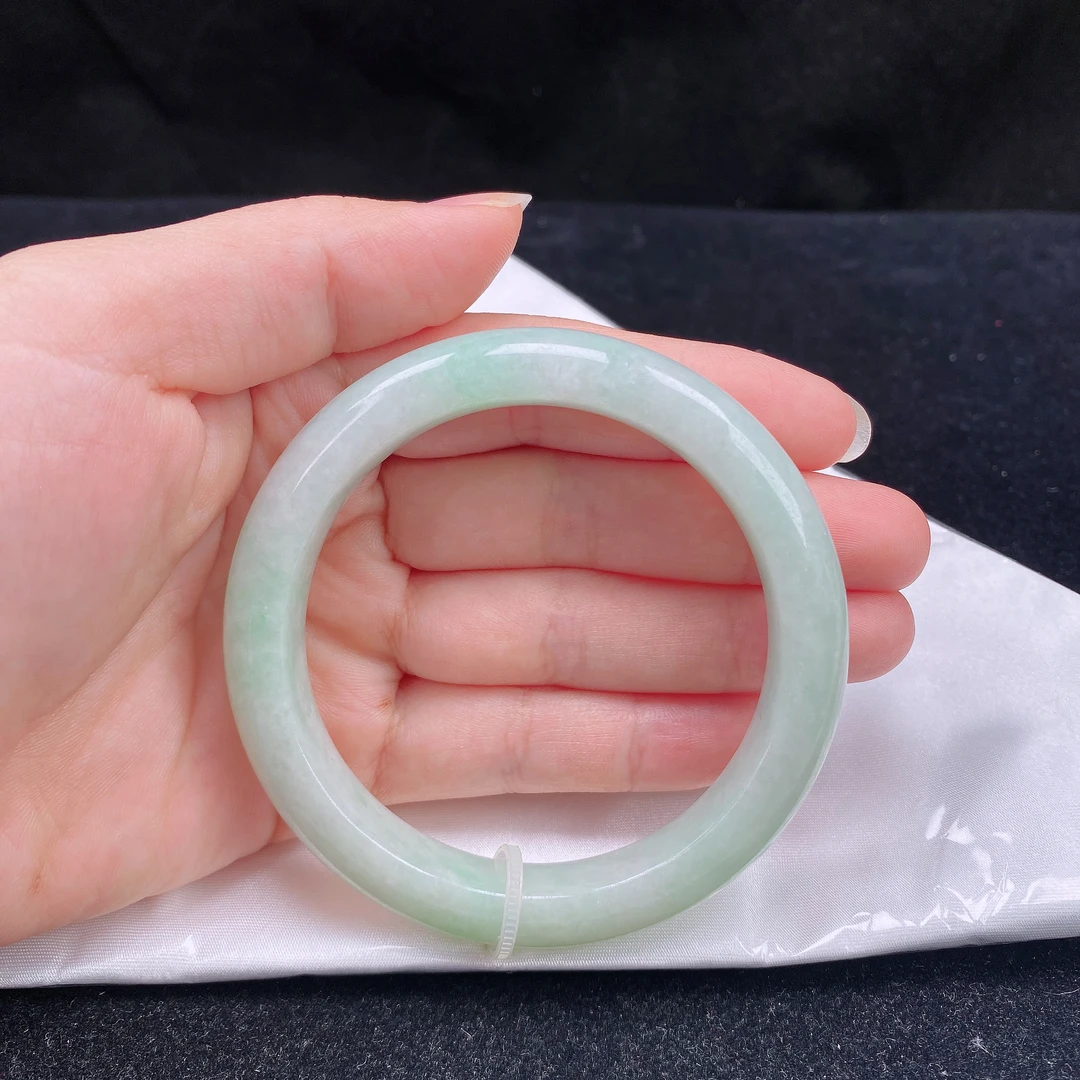 58圈口缅甸翡翠A货老坑细糯种满圈果绿底色正圈玉镯子正品珠宝