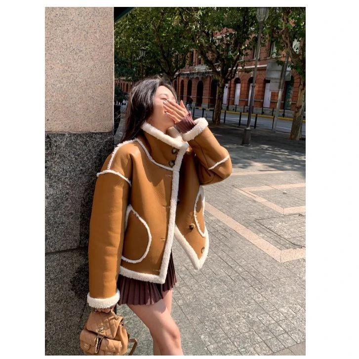 【清仓特惠】邱肉瑶清 冬季高级感宽松型外套小个子加绒加厚皮毛一