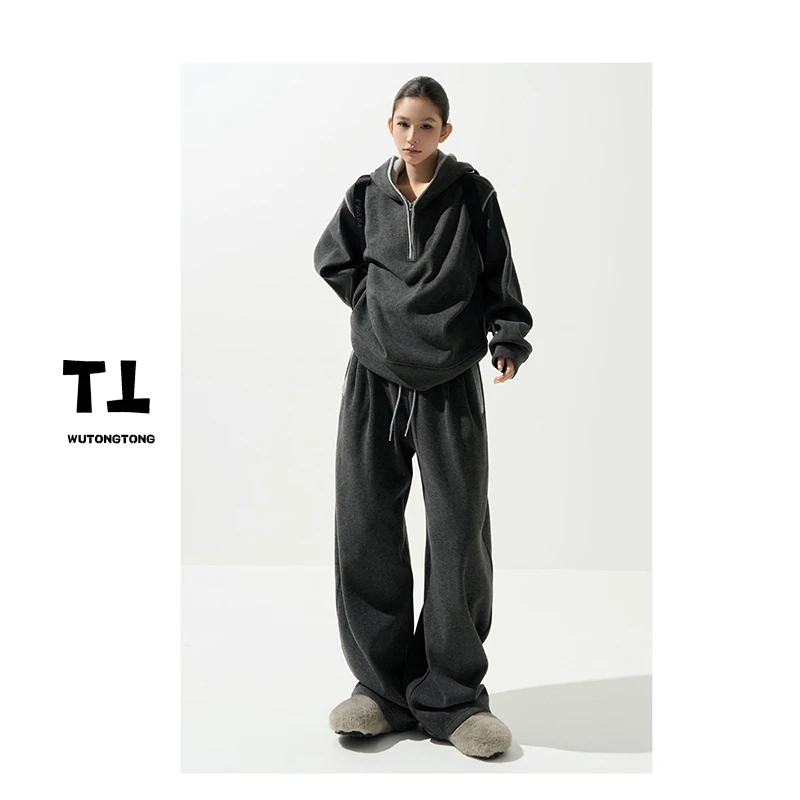 12/23【闲日欢歌】冬季厚款长袖加绒外套两件套女休闲裤套装63070