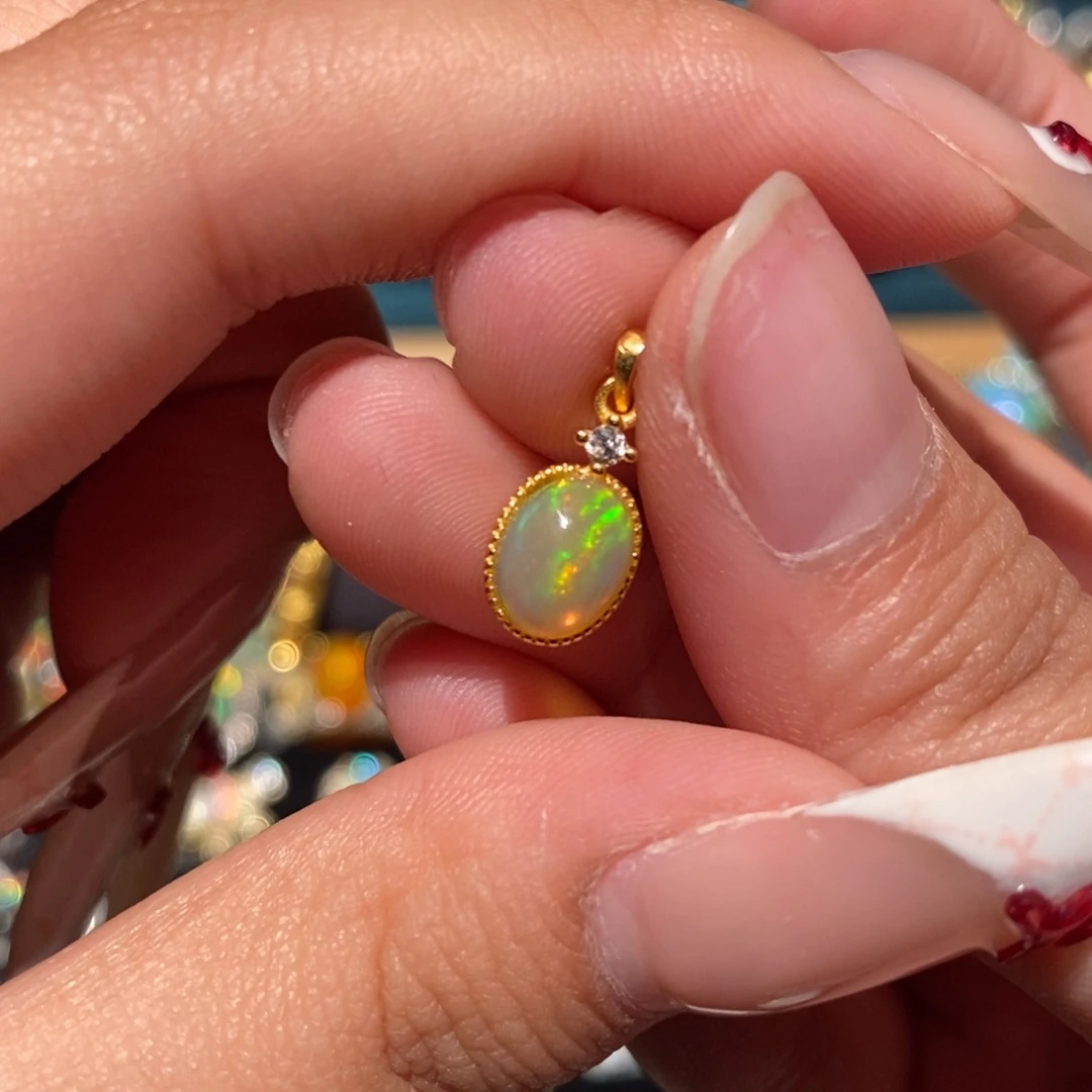 可***心欧泊银S925镶嵌吊坠