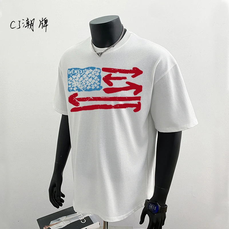 2025年新款夏季美式复古短袖T恤男ins潮牌潮流痞帅小众上衣t恤