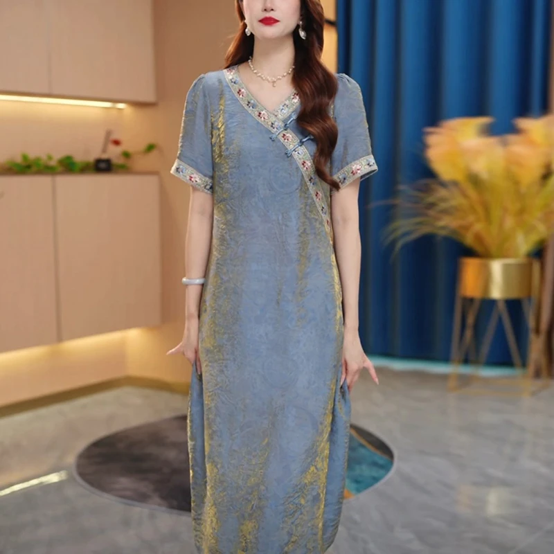 夏季国风气质短袖宽松裙子女士爆款新款高级感洋气减龄显瘦连衣裙