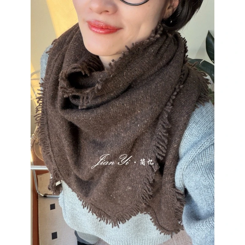 牦牛绒三角巾！【静奢时光】经典夹花牦牛绒羊毛流苏披肩围巾女