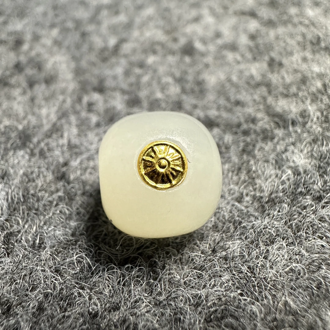 和田玉老型单珠 真金镶嵌 直径11 文玩配饰 归圆必备单品