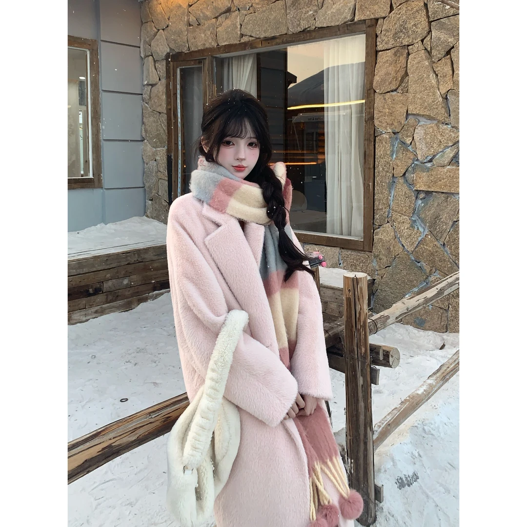 瑞茜·威瑟斯 暖冬入梦 氛围感宽松中长款加厚毛呢外套R3296W