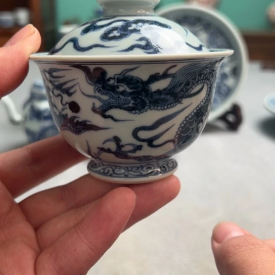 明续幽蓝龙纹盖碗