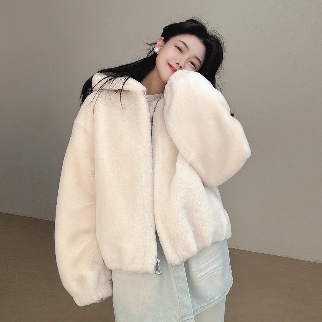 正品羊皮羊羔毛皮毛一体皮草外套女连帽2025年冬季新款美利奴短款