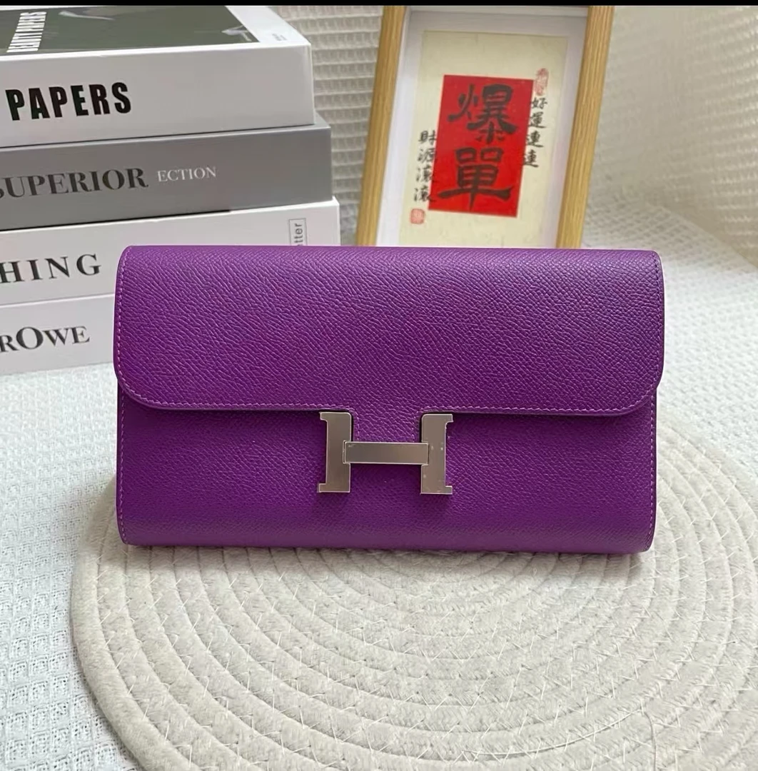 99新 Hermes/爱马仕  蔚蓝/海葵紫银扣constance 康康togo斜挎 U