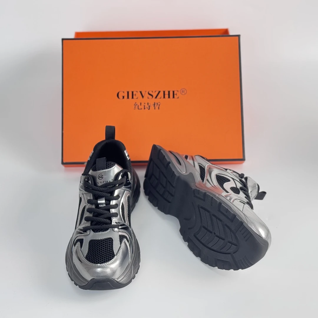 纪诗哲干净感痞帅男鞋秋冬新品厚底减震银色老爹鞋户外运动跑步鞋