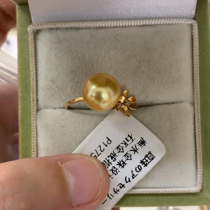 海水珍珠18K金镶嵌戒指10-11南洋金珠戒指