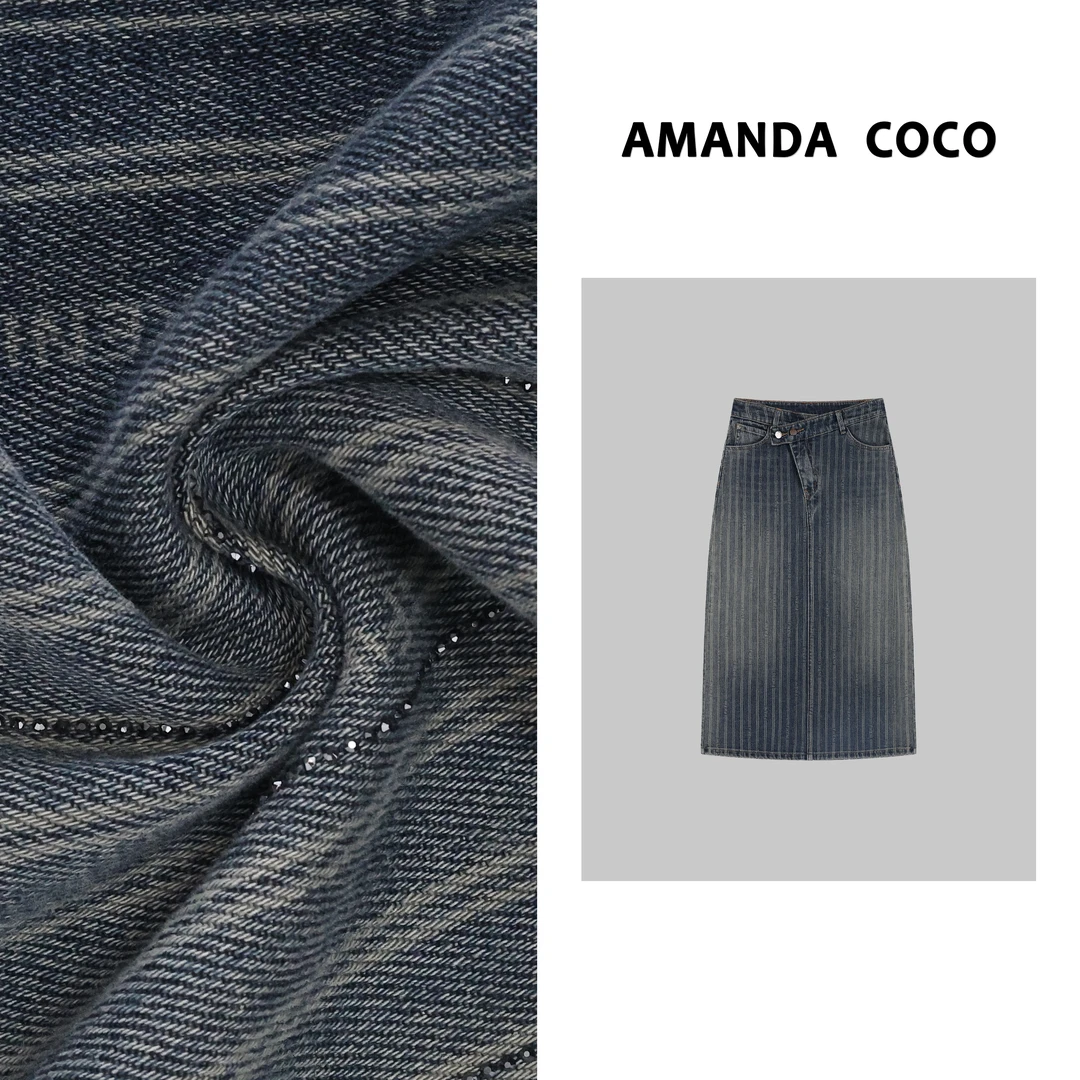 彩彩# 欧货潮牌~高定烫钻气质显瘦牛仔裙