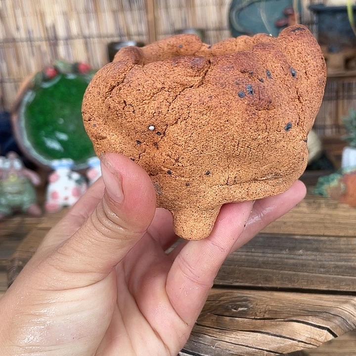 手工粗陶高温釉下彩花盆