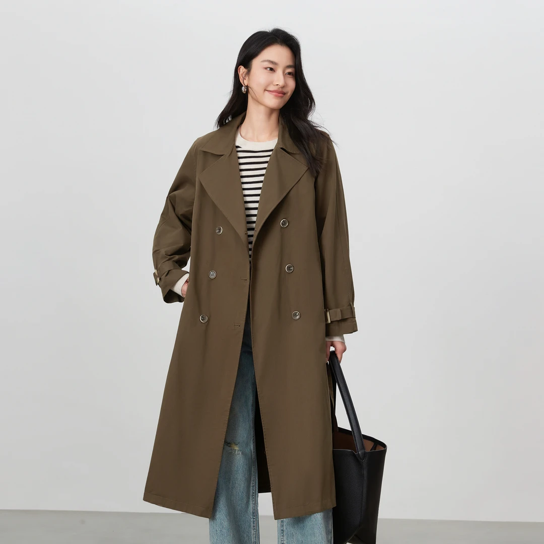 【商品】Elva' Island复古咖色工装风衣女文艺休闲中长款外套