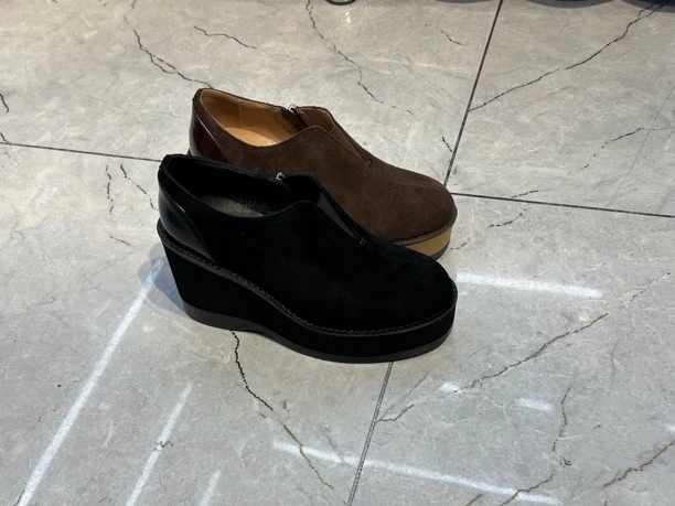 翻牛皮真皮坡跟厚底低帮复古时尚舒适百搭女鞋