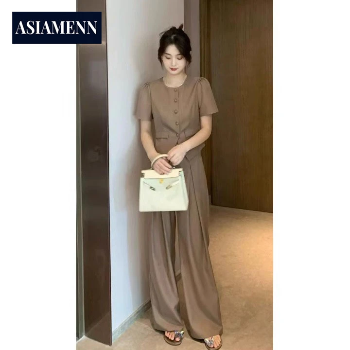 赫本风高级女款阔腿裤套装2025夏季轻熟千金潮流装显瘦遮肉两件套