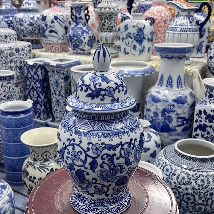 摆件手工手绘高温釉下彩家居摆件，将军罐，小微瑕福利