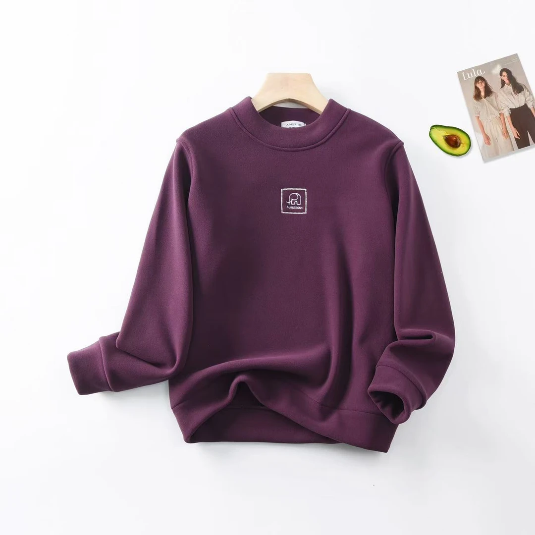 秋冬加绒卫衣 保暖打底衫休闲百搭圆领上衣显瘦半高领69792