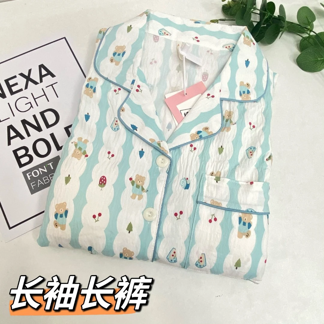 043/102#薄款{饼干小熊}四季款女士开衫睡衣套装家居服